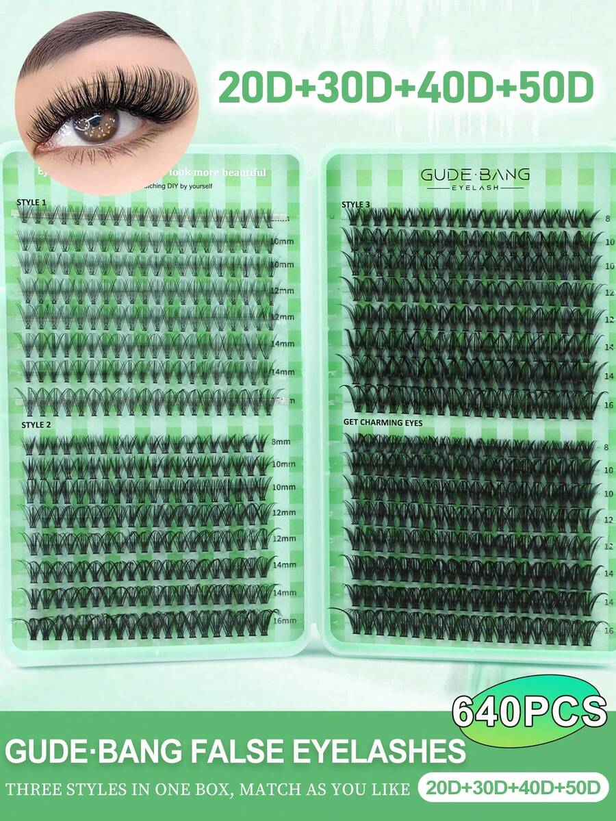 640pcs Eyelash Book, C Curl, Large Capacity, High Quality Low Price, New DIY False Eyelashes, Fluffy Soft, 3D Faux Mink Hair False Eyelashes, Makeup Eyelash Extensions, Short Lightweight DIY Home Eyelash Extension Sheets - D - View 1