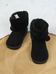 1雙兒童冬季雪地靴 時尚簡約球飾吊墜款 學生兒童靴 - 黑色 - 查看 2