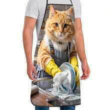 1pc Apron With Cute Orange Cat Washing Dishes Pattern - Suitable For Cooking, Baking And Daily Use - Multicolor - View 3
