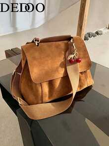 Dedoo Vintage Brown Velvet Women's Clown Bag, Large Capacity Crossbody Shoulder Handbag, Student Backpack, With Cherry Charm - Brown - View 7