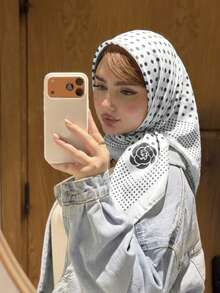 1pc 2026 Minimalist Polka Dot Print Headscarf, New Spring Headscarf, Versatile Waist Belt Accessory For Women, Fashionable Flowing Headband - Black and White - View 1