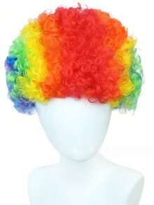 Colorful Clown Curly Wig, Synthetic Fluffy Afro Wig For Halloween Cosplay Party Costume Dress-Up Accessory For Adults - Multicolor - View 7