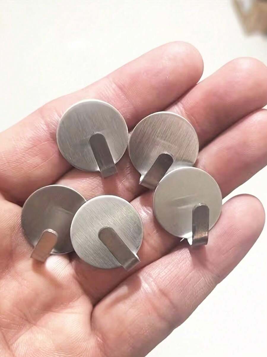 No-Drill Stainless Steel Small Self-Adhesive Hook, Small Metal Hook, Mini Round Head Hook, Suitable For Various Holidays, Can Be Used For Hanging And Storage, Please Do Not Hang Heavy Items On Small Hooks - Silver - View 1