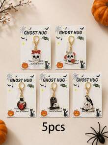 1/5/10 pièces, Ensemble de cartes cadeaux porte-clés d'Halloween, breloque de crâne squelette gothique avec carte de vœux, porte-clés de sac effrayant, cadeau unique pour fête d'Halloween - Multicolore - Voir 10