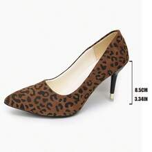 Women's Leopard Print Suede Pointed Toe Stiletto High Heel Pumps, Low Vamp Professional Commute Date Party Comfortable Shoes - Leopard Print - View 8