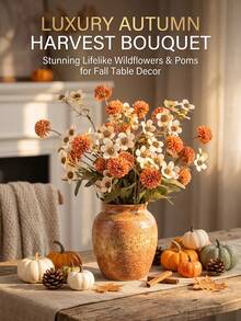 1 Flower Bouquet For Christmas, Living Room, And Fall Home Decor; Artificial Flowers For Decoration; Artificial Plants For The Living Room; Wedding Decorations; Bathroom And Bedroom Decor. - Multicolor - View 2