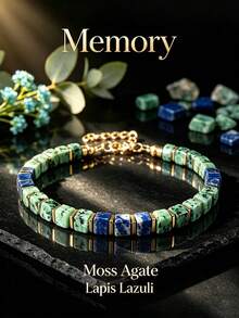 4mm Cube Lapis Lazuli And Jasper Beaded Bracelet Metal Clasp Closure Unisex Stone Bracelet For Men - Multicolor - View 7
