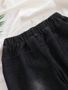 Girls' Black Denim Jeans, Fashion Casual Versatile Style, Cat Whisker Wash Effect, Wide Leg Long Pants, Suitable For Spring, Summer, Autumn, Winter - Black - View 7