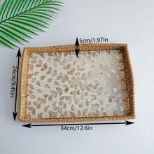 1pc 34cm X 24cm X 5cm Woven Rattan Shell Wavy Edge Rectangular Tray For Home Desktop Storage - Multicolor - View 7