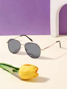 1 PC Boys Girls 6-9Y,Gold Metal Double Bridge Aviator Frame,Metal Material,Classic Vintage Eyewear,Summer Outdoor Daily Matching - Multicolor - View 5