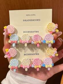 6PCS/12PCS Cute Lollipop Hair Clip Set, Macaron Bow Resin Alligator Hair Clips, Soft Adorable Colorful Side Bangs Hair Clips, Sweet Girl Daily Hair Accessories - Multicolor - View 4