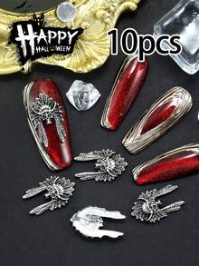 10pcs Nail Art Halloween Nail Charm Y2K Sweet Cool Style Nail Accessories French Light Luxury, Retro Gothic Punk Style Spider, Bat, Skull, Horror Rabbit, Angel Nail Gem DIY Nail Salon Exclusive - Multicolor - View 9