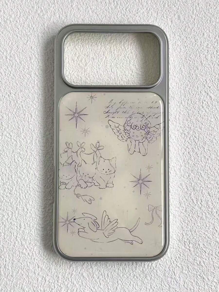 1件韓式復古小眾創意粉色小天使黑邊全包防摔手機殼,適用於Phone 17 Pro Max、17 Pro、17、16 Pro Max、16 Pro、16、15 Pro Max、15 Pro、14 Pro Max、14 Pro、14、13 Pro Max、13 Pro、13、12 Pro Max、11,手機保護殼 - 白色 - 查看 1