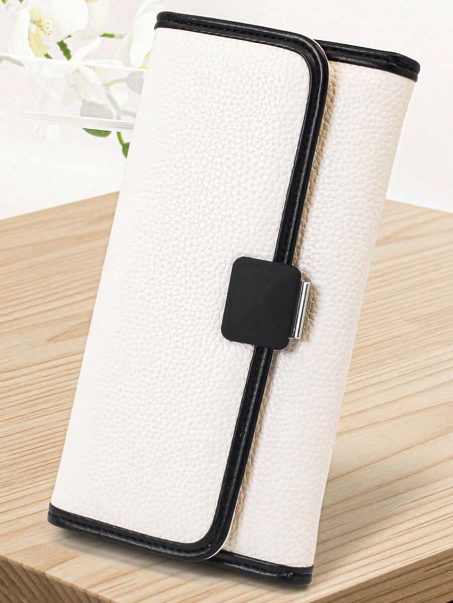 New Women's PU Soft Long Phone Wallet, Fashion Casual Large Capacity Multi-Function Handheld Multi-Layer Coin Purse Card Holder Document Organizer, Easy To Carry, Suitable For Holiday Gift - Black and White - View 1
