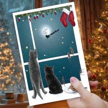 1 Charming Grey & Black Cat Christmas Card - Comes With Envelope Paper, Perfect Christmas Gift For Cat Lovers, Family, Friends And Colleagues, Suitable For Anyone. - 1pc - View 5