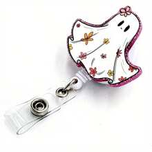 1pc Halloween Retractable Badge Scroll, Ghost Flower Pattern Nurse ID Badge Clip, Suitable As A Holiday Gift For Nurses, Doctors, Teachers, And Students, Halloween - A - View 1
