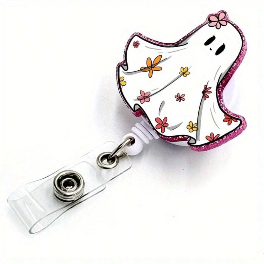 1pc Halloween Retractable Badge Scroll, Ghost Flower Pattern Nurse ID Badge Clip, Suitable As A Holiday Gift For Nurses, Doctors, Teachers, And Students, Halloween - A - View 1