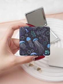 1 pezzo Specchio da toeletta portatile serie oceano vintage, specchio a mano pieghevole leggero ultra sottile e conveniente, in pelle PU durevole, adatto per molteplici scenari e per tutte le persone, specchio quadrato piccolo pieghevole, specchio da tasca, design classico con motivo di meduse e pesci, raffinato e delicato, struttura pieghevole, durevole e affidabile, resistente alle cadute, facile da trasportare, specchio da trucco portatile, coperchio ribaltabile a 180°, multifunzionale - Multicolore - Visualizzare 10