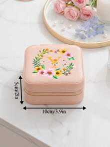 1pc Small Portable Jewelry Organizer Box.Can Be Used As A Feminine Jewelry Storage Box.Floral Initials Women's Jewelry Box.Small Item Storage Bag. - Flowers - View 23