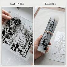 3pcs Reusable Plastic Winter Snow Scene Stencils For Painting - Christmas Reindeer, Sleigh, Church & Trees Templates DIY Crafts, No Wooden Transfer Stickers Suitable For Canvas, Fabric, Glass Doors & Wall Decor Includes Snowflake Pattern - Sets - View 8
