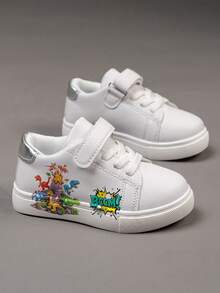 1 Pair Cheap And Fashionable Shoes, Casual Sports Children's Shoes, Durable Basketball Shoes, Suitable For Daily Wear And Outdoor Activities, Christmas Gift, Outdoor Play Shoes, Fun Design Shoes, Cartoon Print Shoes, Breathable Fabric Shoes, Flexible Sole Shoes, Children's Sports Shoes, Sports Shoes, Holiday Gift, 2D Flat - White - View 4