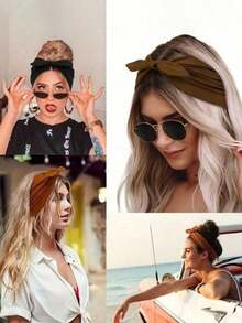 1/4pcs Bow Tie Rabbit Ear Headbands,Boho Style Wide Headbands,Super Wide Cute Rabbit Ear Headbands,Mother's Day Headpieces - Multicolor - View 2