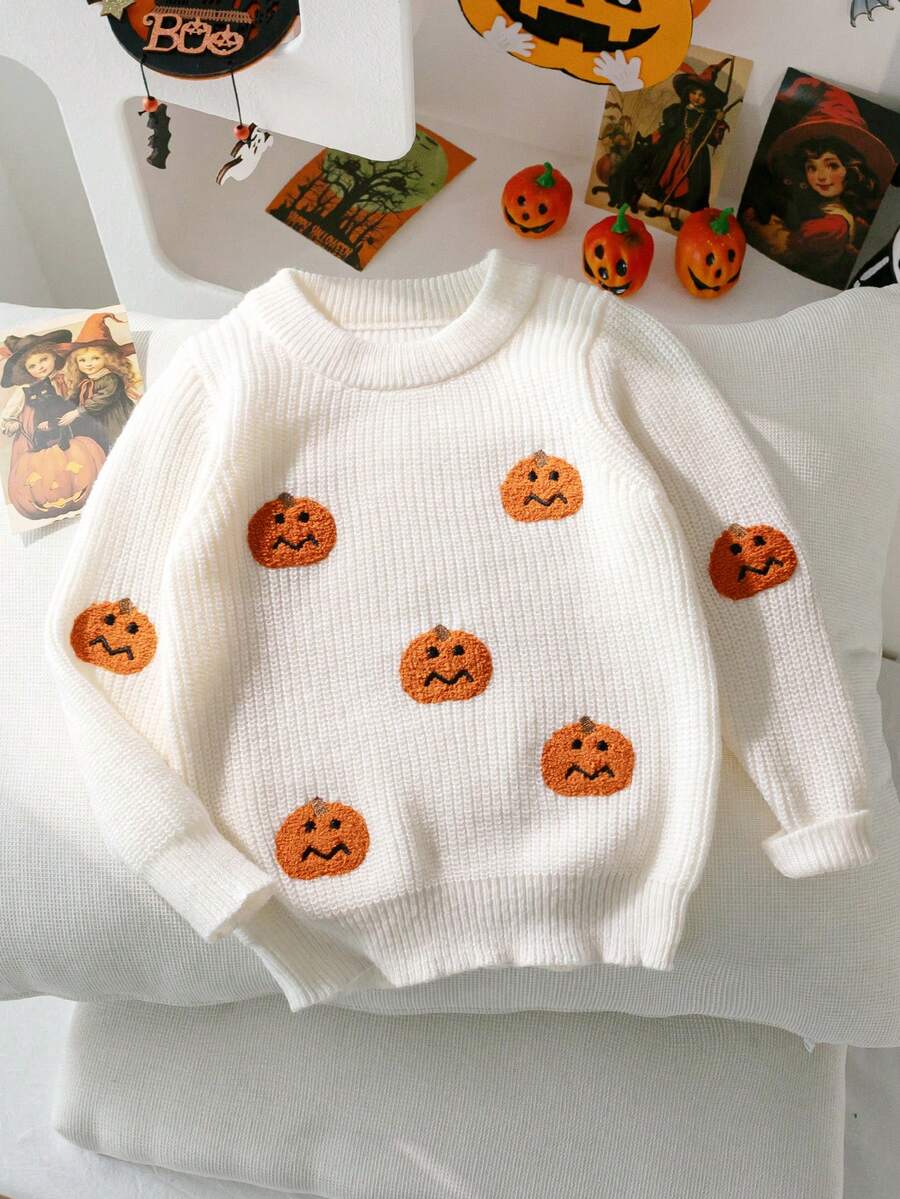Sweater Rajut Lengan Panjang Anak Laki-Laki Motif Kepala Polos Lucu, Cocok untuk Halloween, Pakaian Sehari-hari, Musim Semi, Musim Gugur, dan Musim Dingin. - Aprikot - View 1