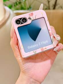 1 pieza Funda de teléfono plegable de material PC con tacto suave, elegante, simple y linda, con elemento de flor de tulipán, que protege y previene caídas para: Samsung Galaxy Z Flip 3/Z Flip 4/Z Flip 5/Z Flip 6/Z /Z Flip 8/Lazar 60/Razr 50/Razr 70/Galaxy Z Flip 7 FE - Rosa - Ver 4