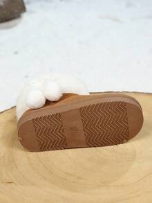 1 Pair Kids Winter Snow Boots, Fashionable Minimalist Design With Ball Pendant, Student Children Boots - Khaki - View 5