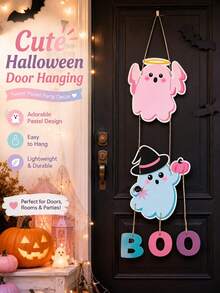 1Set Retro Paper Door Hanging Decor,Ghost Pumpkin Candy Pattern Door Sign,Lightweight Paper Ornament,Indoor Outdoor Wall Entrance Home Room Decor,Party Photo Prop,Gift For Birthday New Year Graduation,Halloween,Halloween Deorations,Christmas - Colorful Ghost - View 11