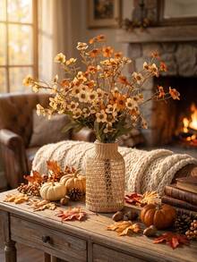 1 Flower Bouquet For Christmas, Living Room, And Fall Home Decor; Artificial Flowers For Decoration; Artificial Plants For The Living Room; Wedding Decorations; Bathroom And Bedroom Decor. - Multicolor - View 3