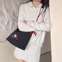 SANRIO Tas Tote Bordir Hello Kitty, Tas Bahu Wanita Kapasitas Besar, Ringan, Gaya Jepang yang Lucu, Tas Tangan Harian Cocok untuk Belanja Santai dan Perjalanan Singkat - MultiWarna - View 3