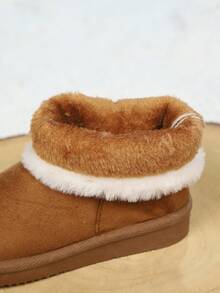 1 Pair Kids Winter Snow Boots, Fashionable Minimalist Design With Ball Pendant, Student Children Boots - Khaki - View 6