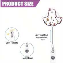 1pc Halloween Retractable Badge Scroll, Ghost Flower Pattern Nurse ID Badge Clip, Suitable As A Holiday Gift For Nurses, Doctors, Teachers, And Students, Halloween - A - View 2