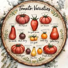 1pc 8*8in/20x20cm 2D Flat Round Sign, Vintage Plaque With Various Tomato Varieties, Tomato Variety Illustrated Decorative Sign, Suitable For Kitchen Decor, Restaurant Decor Or Gift (Random Hole Position) - A - View 4