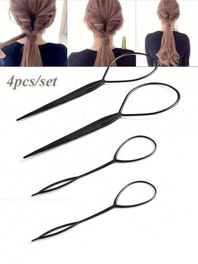4/2/1pc Black Hair Braid Maker, For Creating Fluffy Braided Hairstyles, Girls Ponytail Styler, Bridal Curly Hair Styling Tool, Plastic Ring Accessories Hair Tool Kit Beauty Home Hair Accessories,Room Decor,Halloween,Back To School,Bathroom Decor,Fan