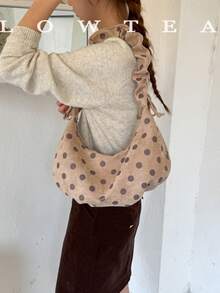 low tea 1 Stück Punkt Halbmond-förmige PU-Stoff Schultertasche, verstellbarer Riemen, geeignet für Pendeln, Einkaufen und mehr - Helles Khaki - Übersicht 9