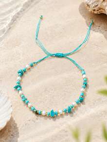 1pc Bohemian Style Beach Vacation Pebble Woven Beaded Bracelet, Colorful, Suitable For Beach Outfit, Photography Accessory - Multicolor - View 8
