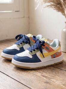 1 Pair 2026 New Girls' Macaron Colorblock Sneakers, Fresh Contrast Color Patchwork Design, Sweet And Cute Girly Style, Suitable For School, Commuting And Weekend Outfits - Blue - View 7