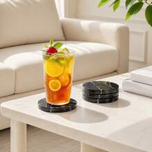 Natural Marble Coaster Set, Round Heat-Resistant Stone Pads, Non-Slip Base, Luxury Home Bar And Coffee Table Decor - Antique Wood Grain - View 5