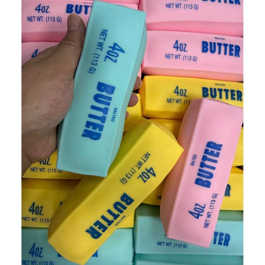 Pelota de apretar suave de rebote lento rosa, barra de mantequilla, juguete antiestrés elástico suave, juguete de 4 oz con sal, squishy, crujiente, mantequilla crujiente, secreto, apretar, pelota de granizado, juguetes squishy, juguete antiestrés squishy, squishy de dumpling, crujiente, crujiente, apretar
