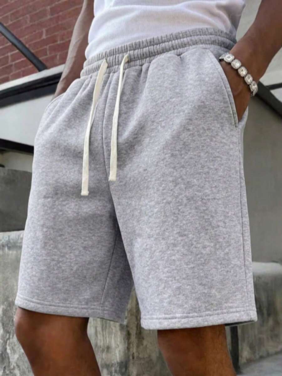 男士夏季休閒短褲-彈性腰帶附抽繩,寬鬆運動版型 - 灰色 - 查看 1