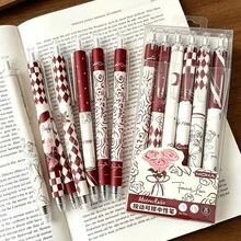 6pcs Red Rose Retractable Neutral Pens Set, Exquisite Highly Attractive Office Supplies, Study Stationery Exam Practice Pens, Reward Stationery, Birthday Gifts And Holiday Small Gifts, Smooth Writing, Medium Tip, Suitable For Office And Daily Use - Rose Pen - View 4