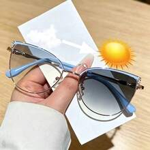 Cat Eye Metal Texture Minimalist Photochromic Lens Casual Travel Decorative Glasses For Women - Dusty Pink - View 8