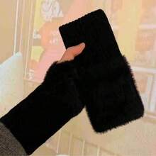 1/2 Pairs Women's Solid Color Warm Knitted Half-Finger Gloves, Soft Knitted Wrist Warm Gloves, Suitable For Touchscreen Office, Student Writing, Cycling Frost Protection - Multicolor - View 9