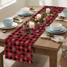1pc Christmas Snowflake Plaid Print Table Runner, Suitable For Holiday, Party, Dinner, Restaurant Table Decor, Home Autumn/Winter Decoration - Multicolor - View 2