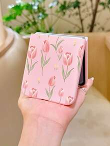 1 pieza Funda de teléfono plegable de material PC con tacto suave, elegante, simple y linda, con elemento de flor de tulipán, que protege y previene caídas para: Samsung Galaxy Z Flip 3/Z Flip 4/Z Flip 5/Z Flip 6/Z /Z Flip 8/Lazar 60/Razr 50/Razr 70/Galaxy Z Flip 7 FE - Rosa - Ver 3