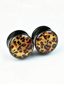 2pcs Leopard Print Acrylic Ear Gauges Double Flare Ear Plugs Cartilage Piercing Jewelry - Shiny - View 14
