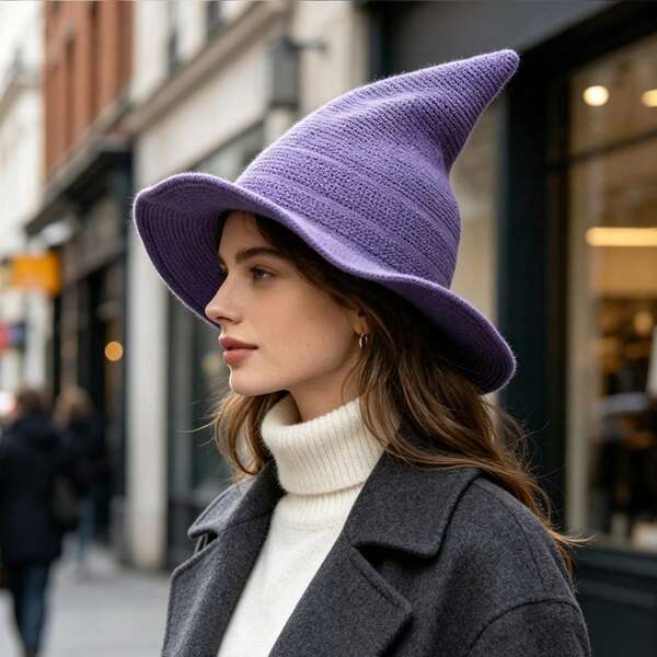 Foldable Knitted Witch Pointed Hat, Halloween Cosplay Quick-Dry Adjustable, Ideal For Stage Performance