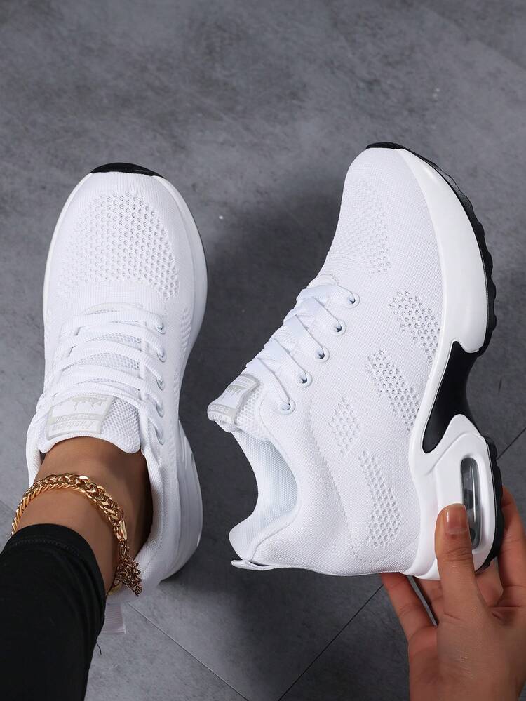 SOSENFER Women's Hidden Wedges Platform,Low Top Lace Up Height Increase Sneakers With Air Cushion,Breathable Mesh Casual Lightweight Shoes All-Season - White - View 5